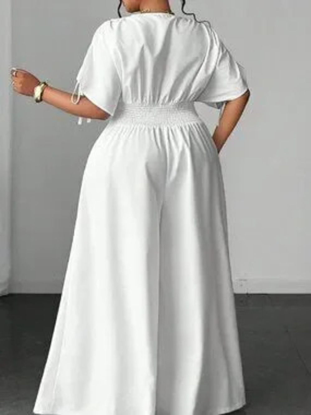 White Casual Women's Classic Short Sleeve Lace Patchwork Jumpsuit